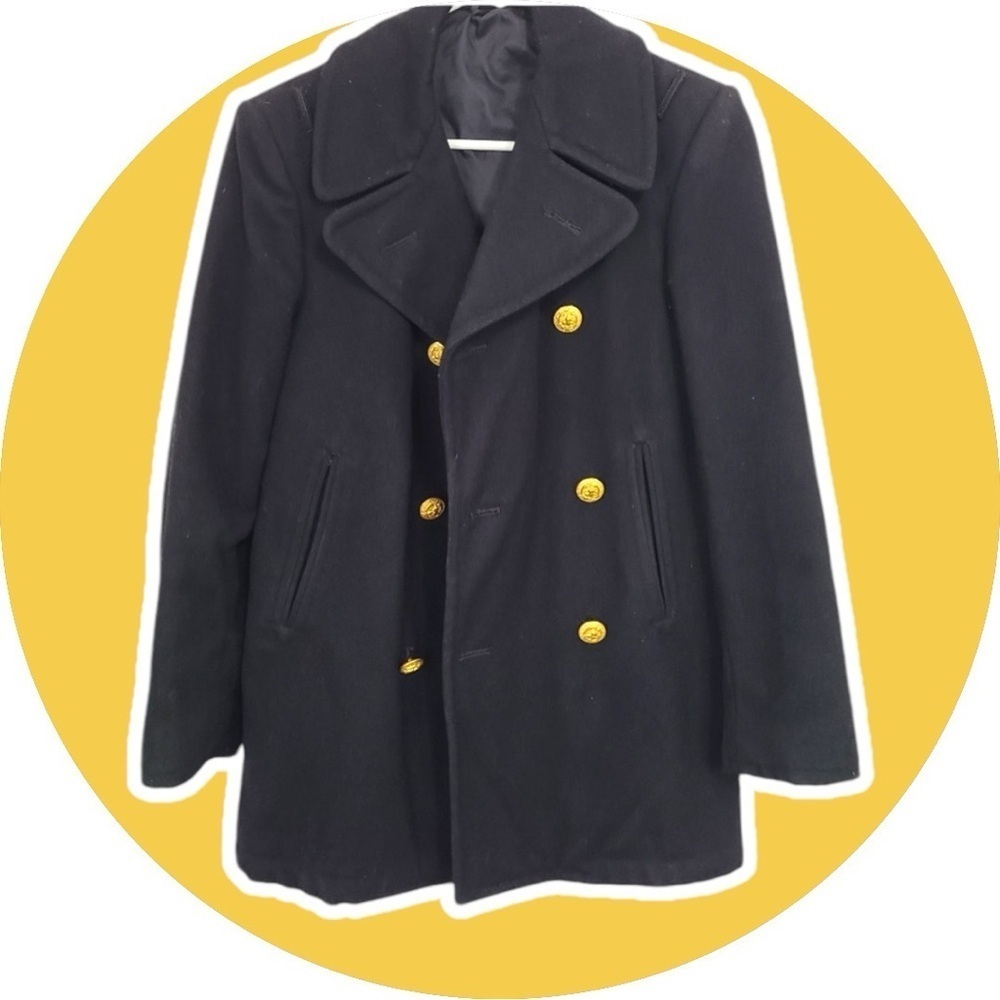 US Navy Wool Kersey Pea Coat Vintage Gold Buttons Size 36R